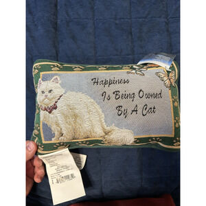 Vintage Cat Tapestry Pillow Happiness Is Being Owned By A Cat 11X8 New Cottage